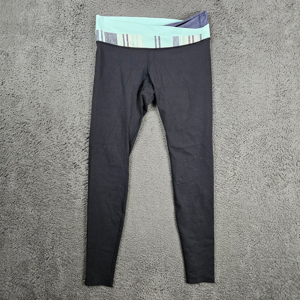 Lululemon Astro Pant Black Mint Green Striped Crossover Waist‎ Leggings Size 10